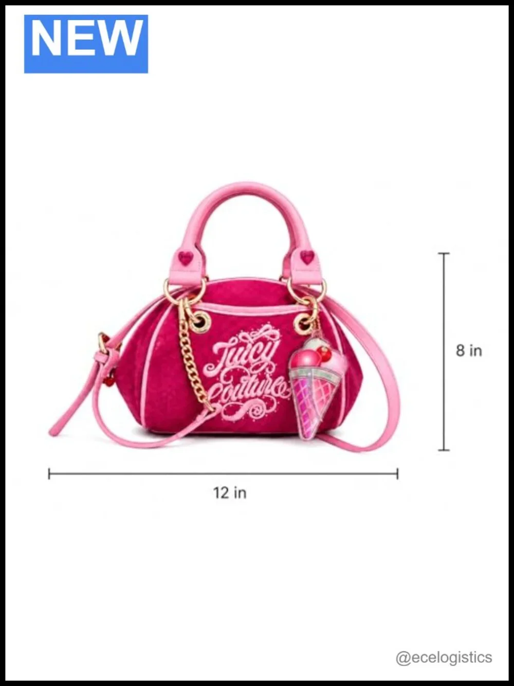 Y2K Velour Satchel Bag Purse with Charm & Crossbody Strap, Compact